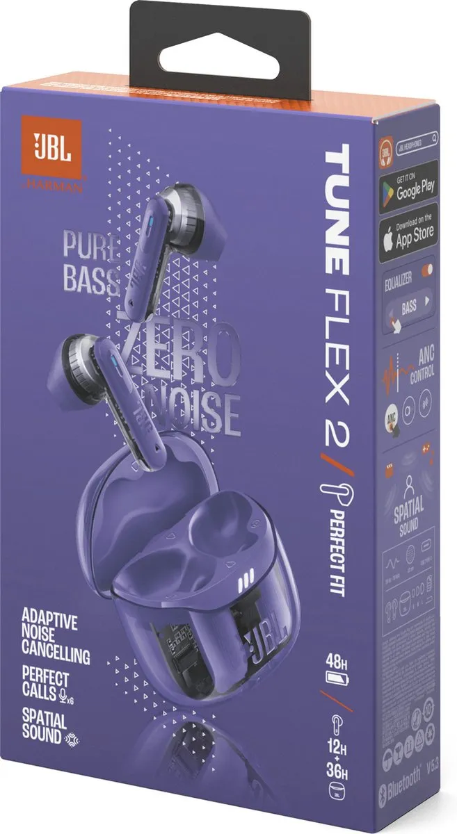 JBL Tune Flex 2 True Wireless Oordopjes - 48 uur - IP54 - Ghost Purple
