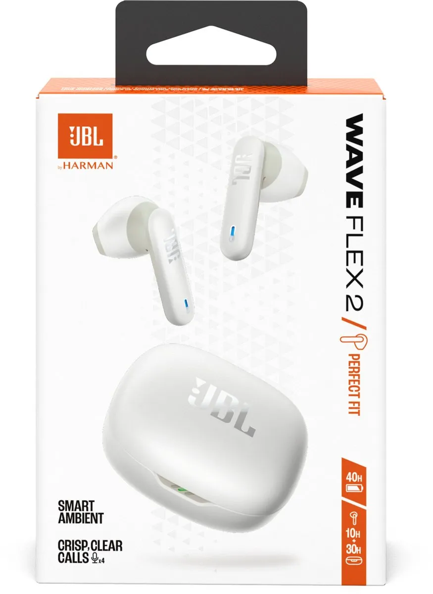 JBL Wave Flex 2 Oordopjes - Noise Cancelling - 40 uur - IP54 - Wit