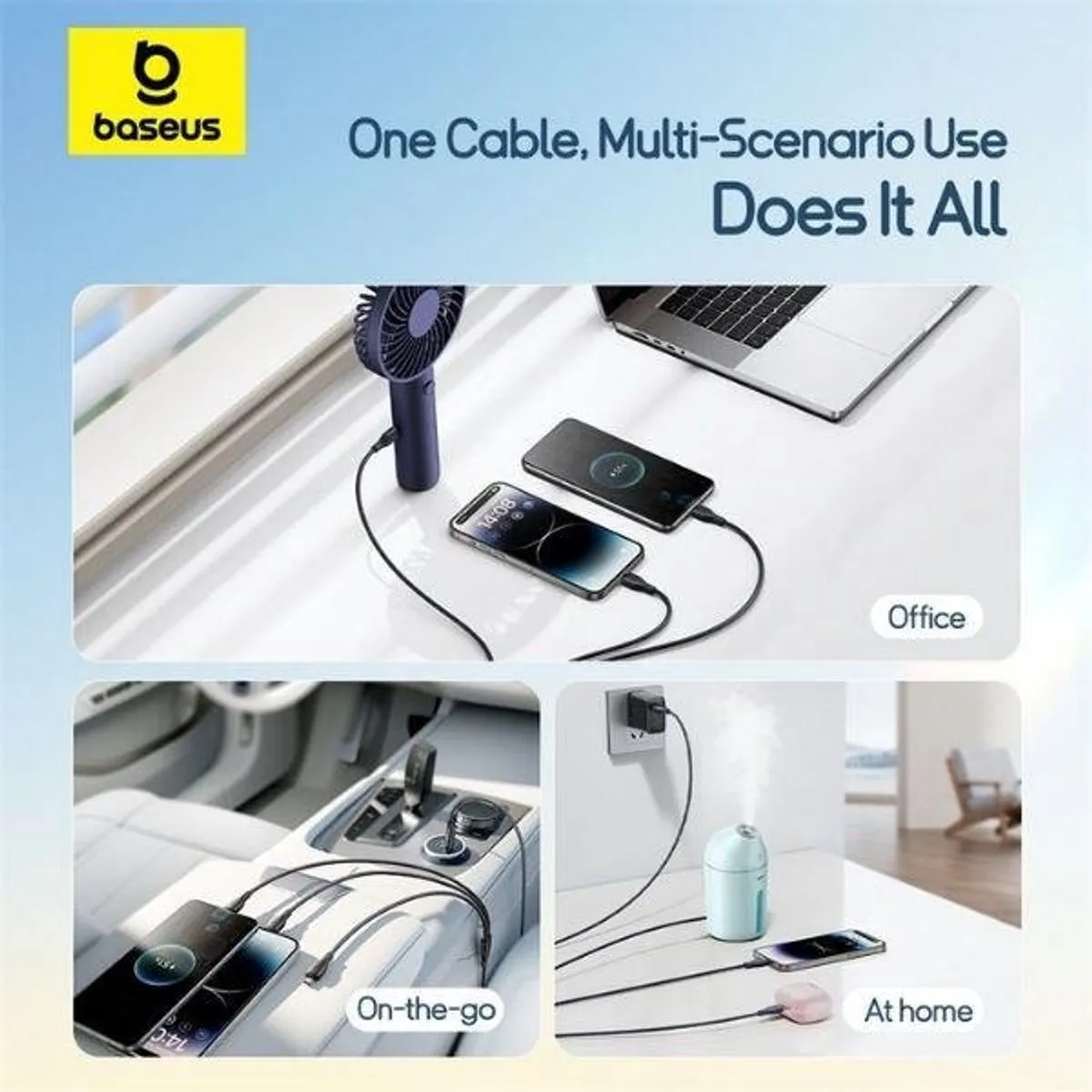 Baseus 3-in-1 USB Kabel Lightning/USB-C/Micro-USB 0.8m - Zwart