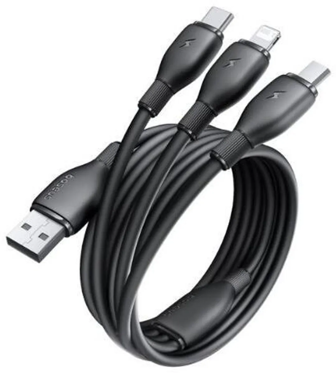 Baseus 3-in-1 USB Kabel Lightning/USB-C/Micro-USB 0.8m - Zwart