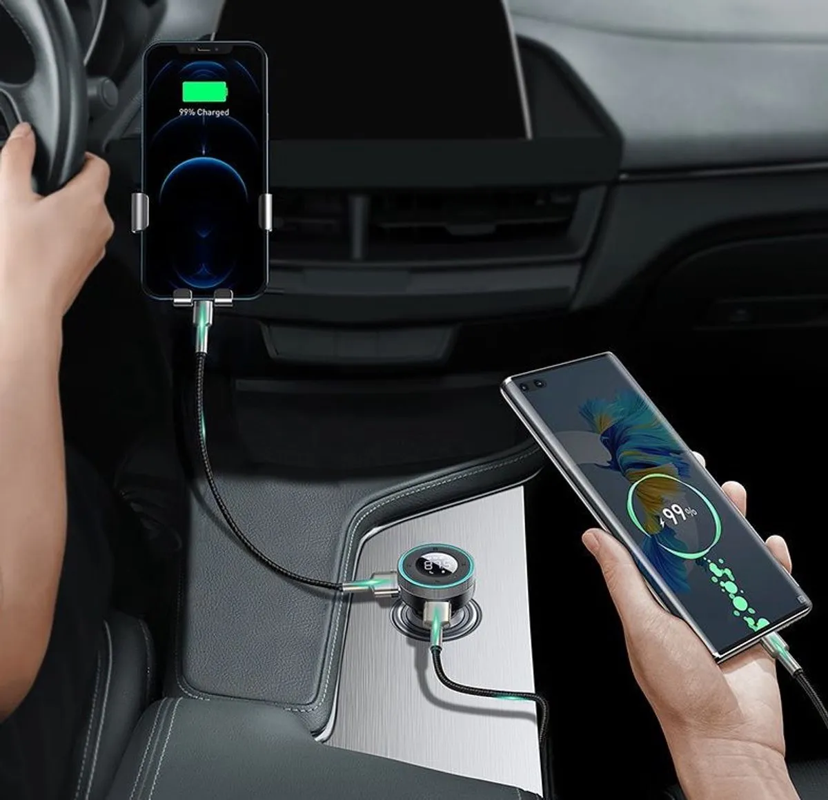 Baseus - Enjoy - FM-zender LED-autolader 2x USB / 3,5 mm jack draadloze MP3-speler Bluetooth 5.0 3.4A zwart - (CCLH-01)