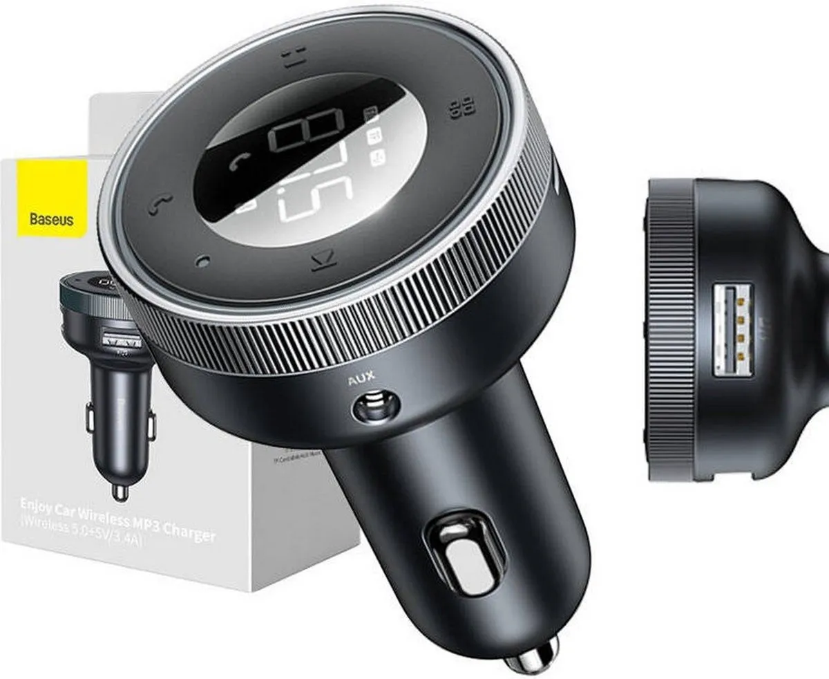 Baseus - Enjoy - FM-zender LED-autolader 2x USB / 3,5 mm jack draadloze MP3-speler Bluetooth 5.0 3.4A zwart - (CCLH-01)