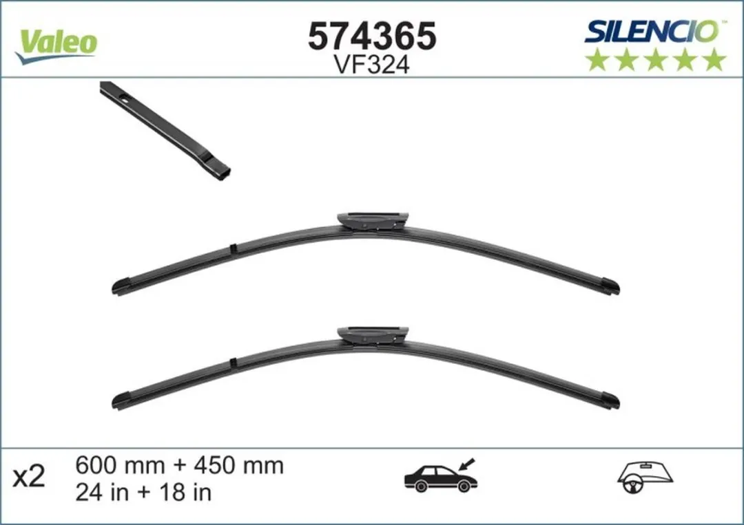 Valeo Silencio VM324 Flatbladeset 45/60cm - Zwart