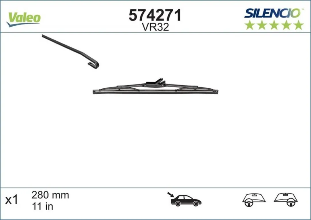 Valeo Silencio VR32 Ruitenwisser Achter - 280mm - Zwart