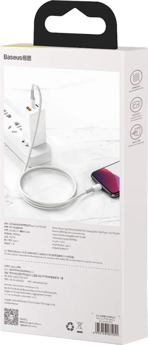 Baseus CATLGD-02 USB-C naar Lightning Kabel 1m - Wit - 20W Fast Charge