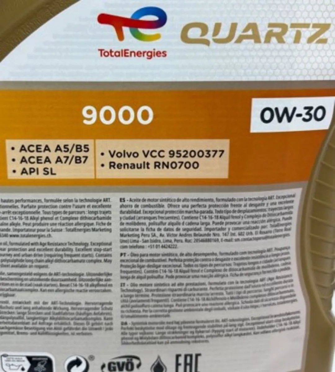 Total Quartz 9000 0W-30 Motorolie 5L
