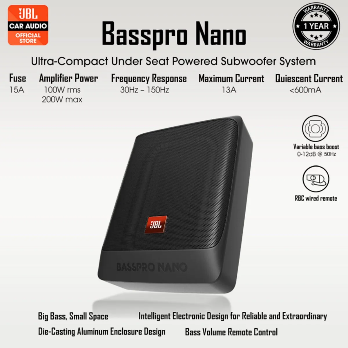 JBL BassPro Nano Subwoofer 200W - Zwart