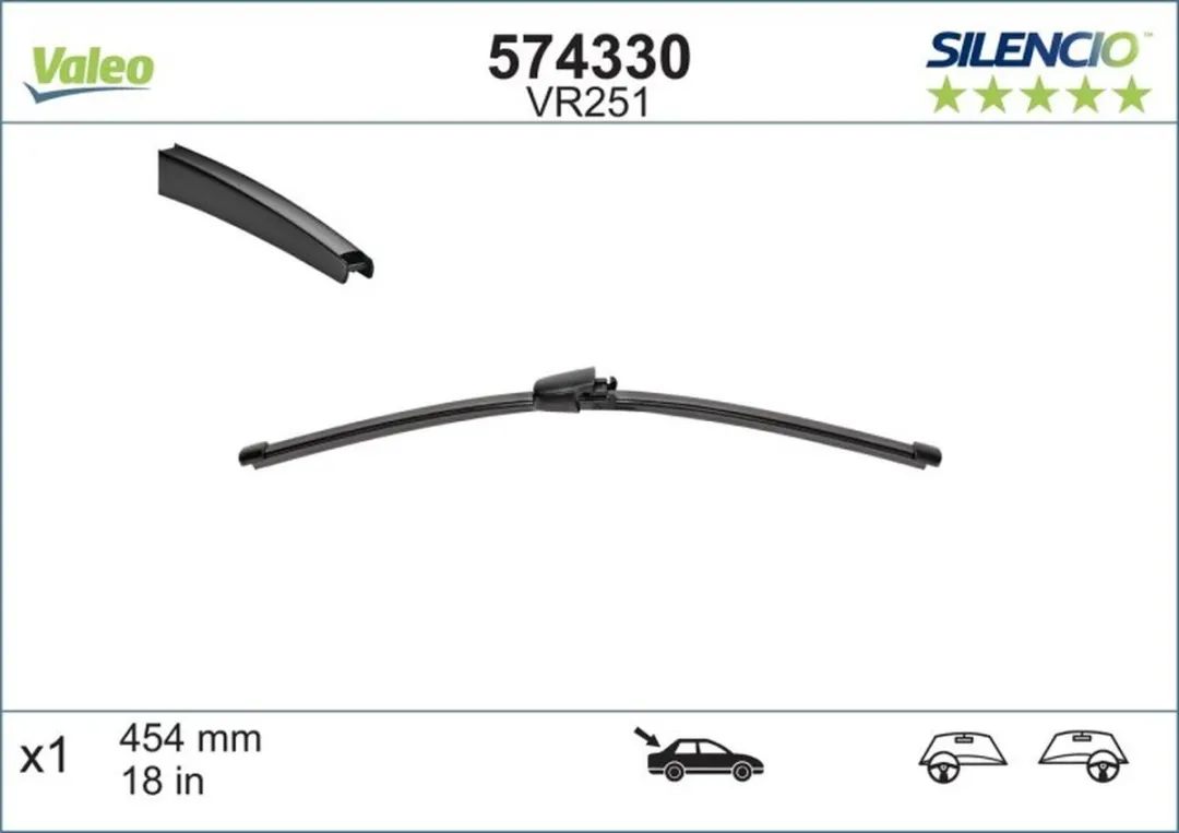 Valeo Silencio VR251 Achterwisser 45,5cm - Zwart