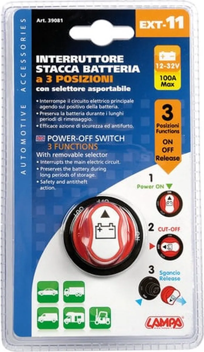 Lampa Massa Schakelaar 3 standen 12-32V - Rood