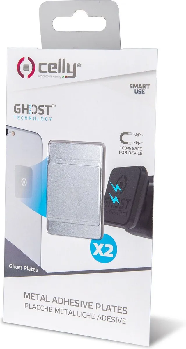 Celly GhostPlate Magneetplaat Set 2 Stuks - Universeel 3-6" - Zilver/Rozig
