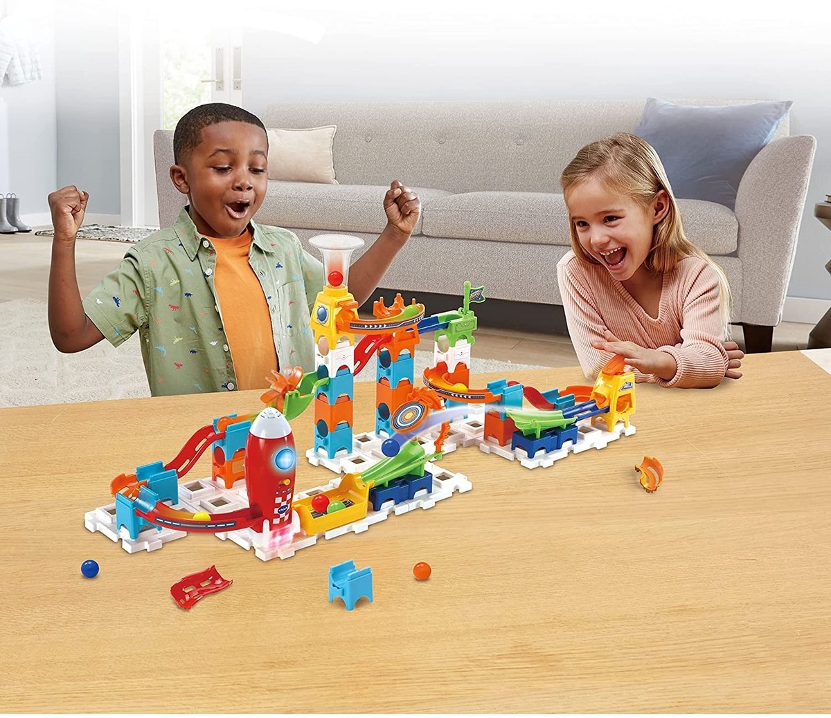VTech Marble Rush Rocket Set Elektronisch M100E Knikkerbaan - 79 Onderdelen - Incl. 10 Knikkers met Licht- en Geluidseffecten - Cadeau - Speelgoed 3 tot 12 Jaar