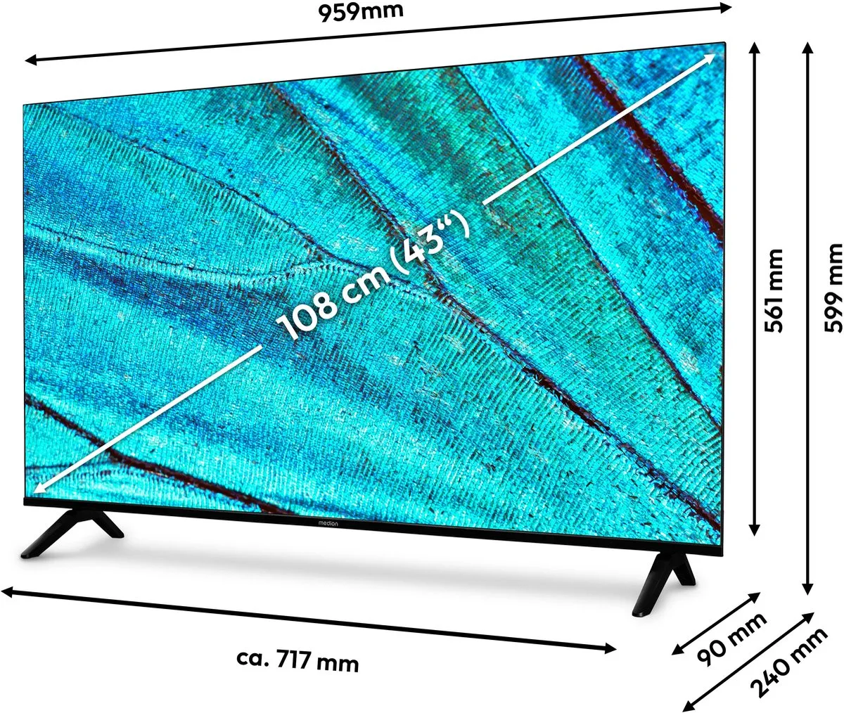 Medion 108cm QLED TV 4K MD 843601 - Dolby Vision/Atmos - Zwart