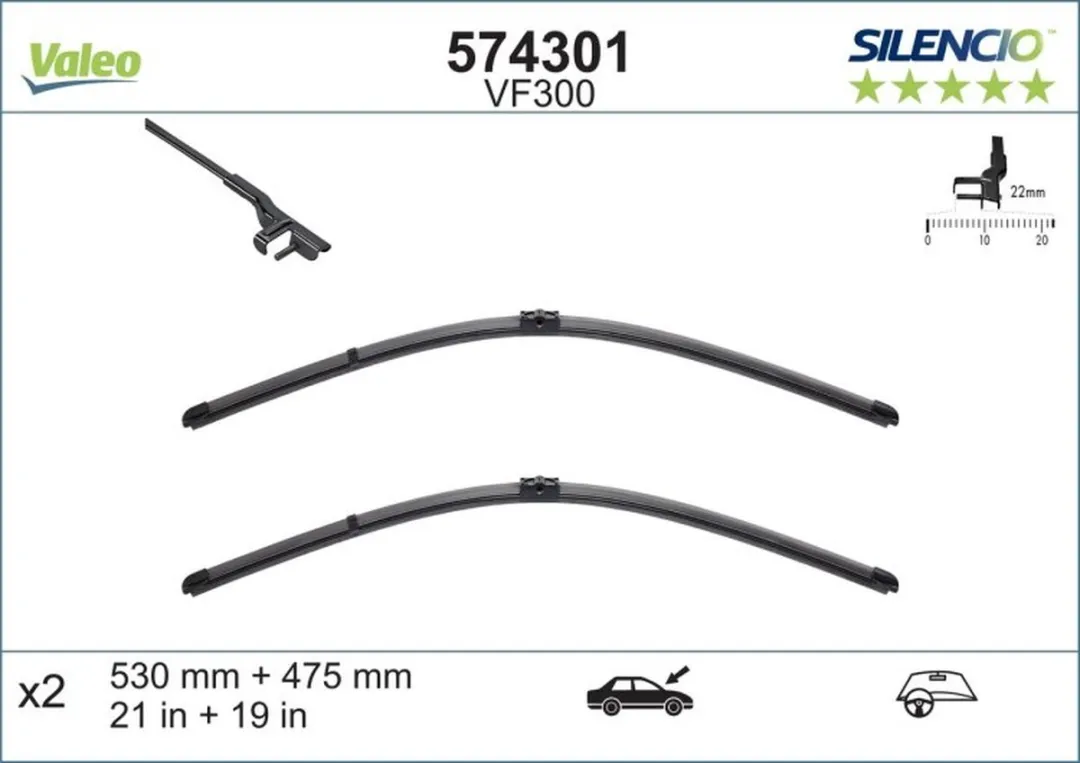Valeo Silencio VM300 Flatbladeset 48/53cm - Divers