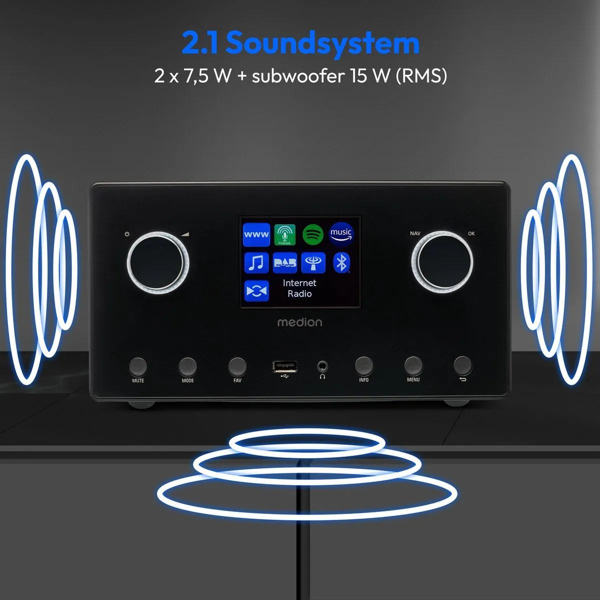 Medion P85444 Internetradio 2.1 - 30W - DAB+/UKW - Zwart