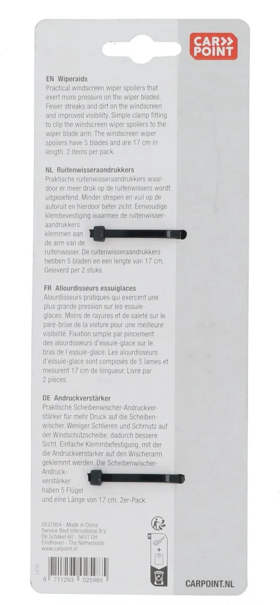Carpoint Ruitenwisseraandrukkers 17cm - 2 Stuks - Zwart