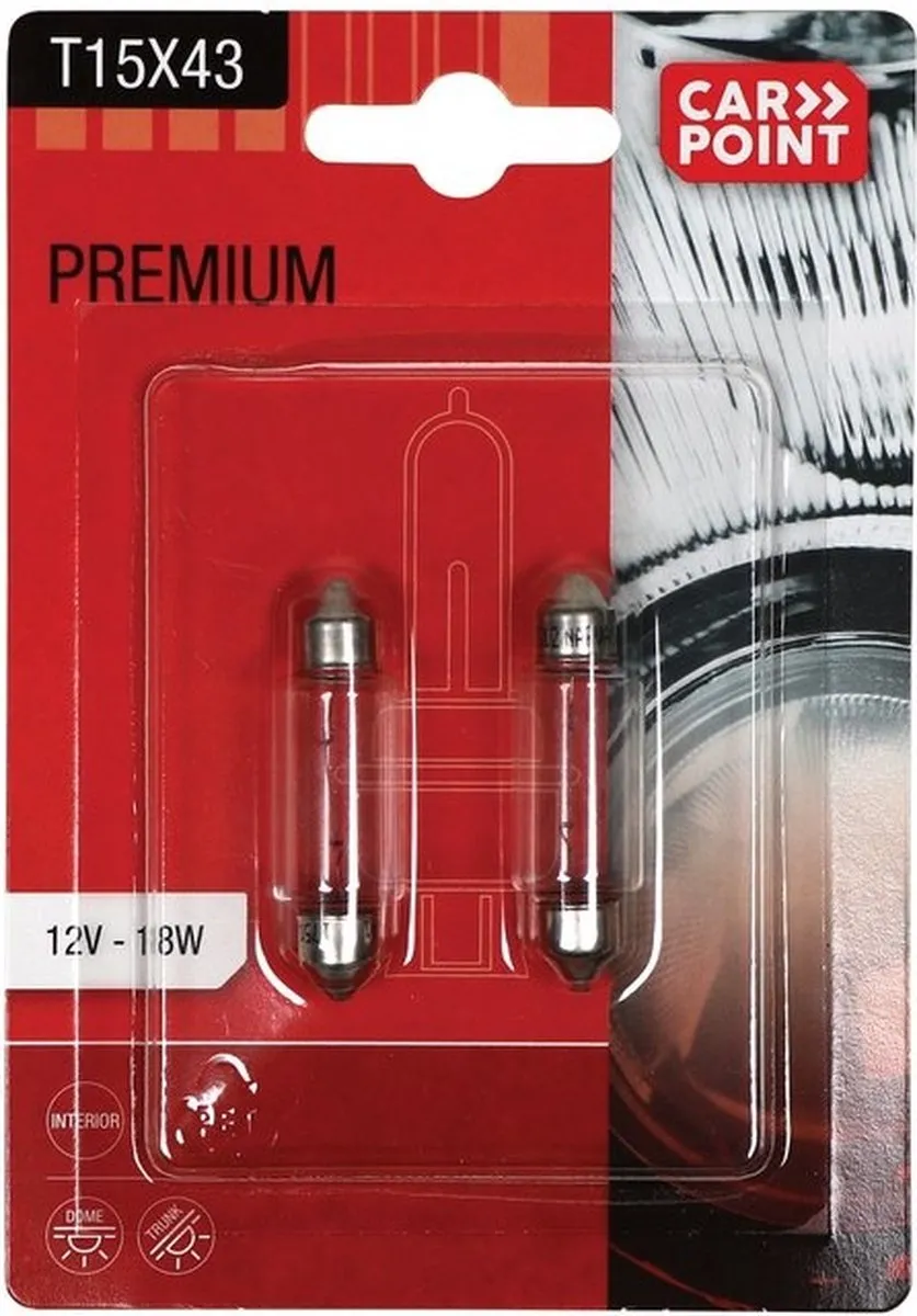 Carpoint Premium Autolampen T15x43 - 2 Stuks - Zilver