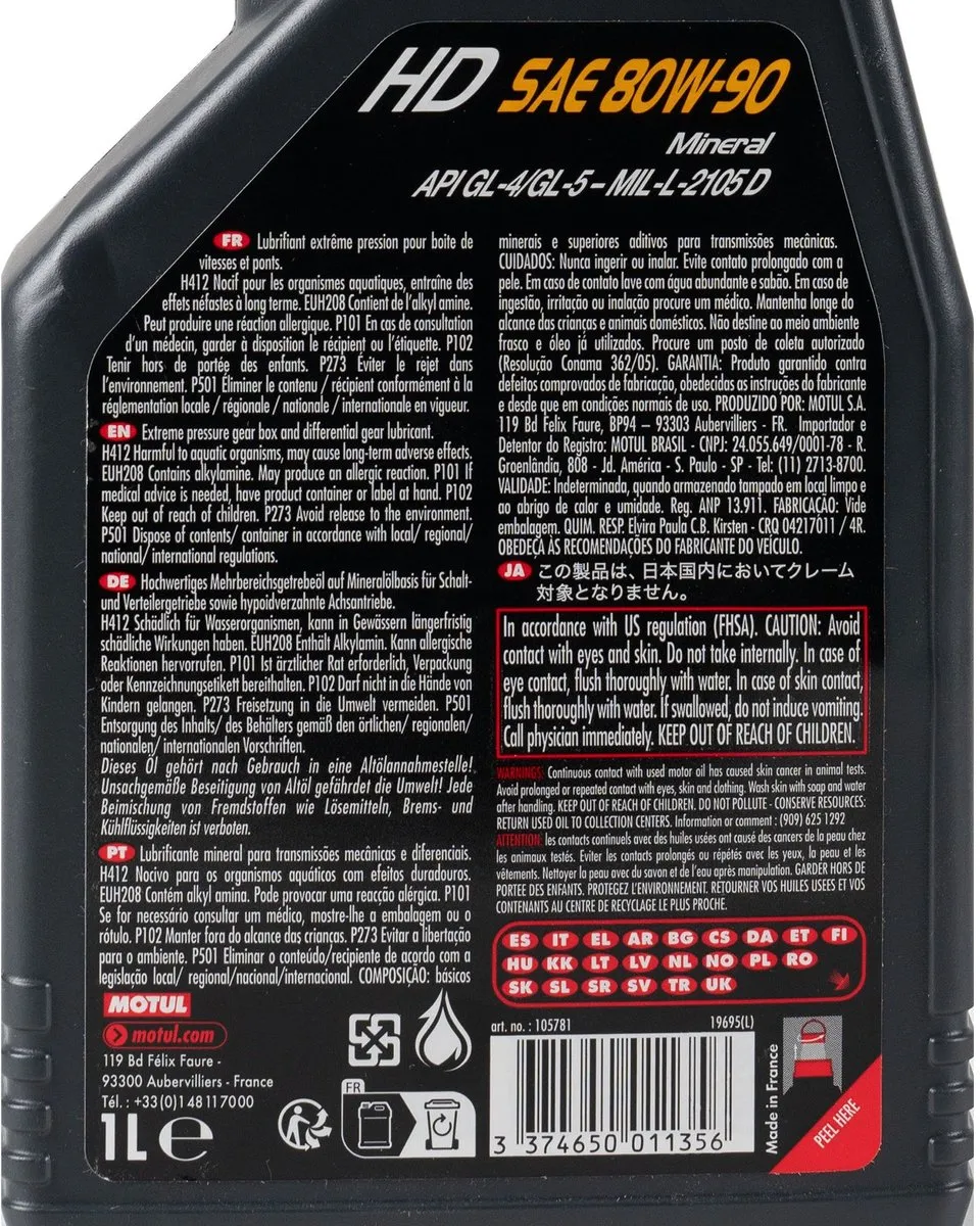 Motul HD 80W90 Minerale Transmissieolie 1L - afbeelding 6 van 6