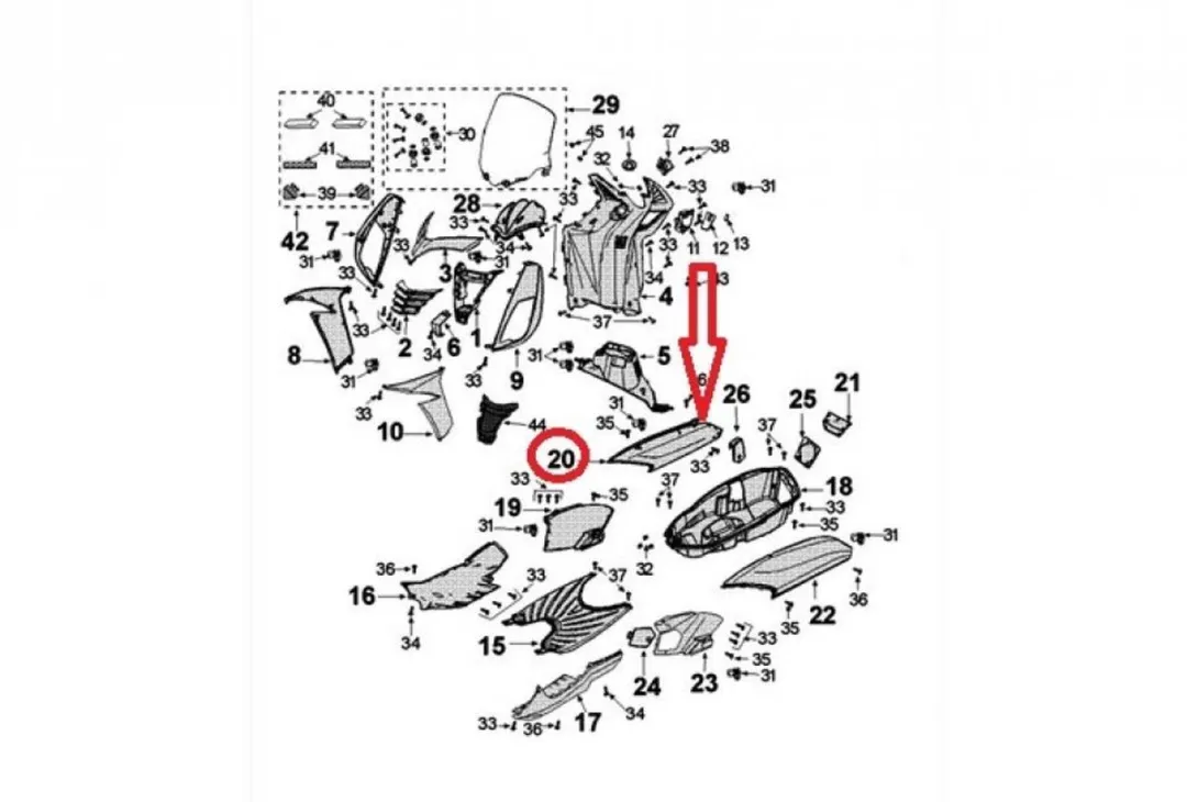 Peugeot Scooter 218 125 Coque Achterkant Rechts - 2017-2018