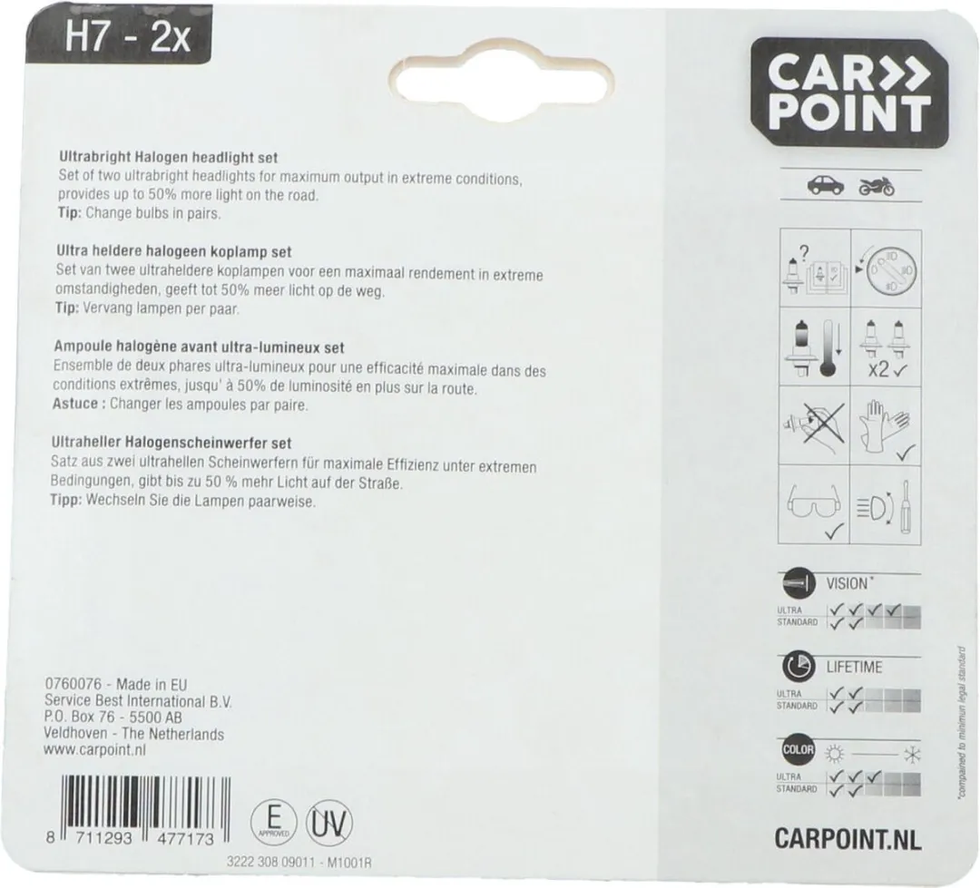 Carpoint Ultrabr Halogeen 2ST H7 12V 55W - Helder Licht - 2 Stuks