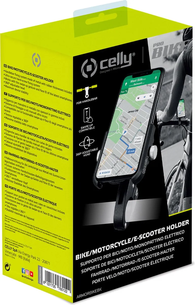 Celly Armorbike Telefoonhouder Fiets - Motor - Scooter 360° - Zwart