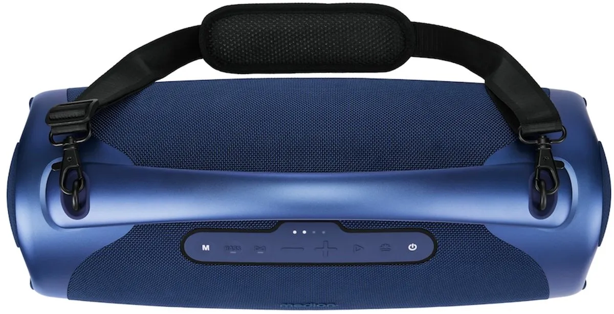 MEDION P61768 draagbare Bluetooth luidspreker (oplaadbare batterij, bass boost, RGB lichteffecten, IPX7 waterbescherming & robuust, geïntegreerde powerbank, 100W (RMS) totaal, 2x 25W + 50W) Blauw