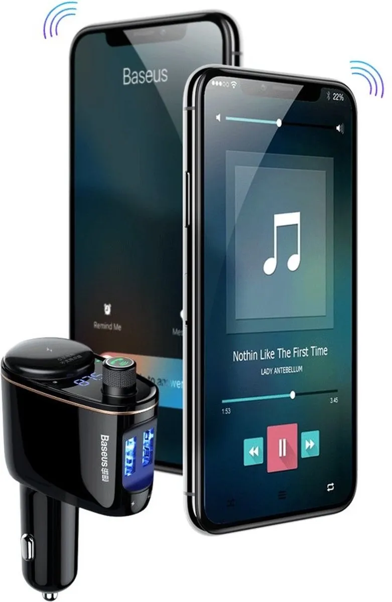 Baseus Bluetooth FM Transmitter Autolader 2x USB 3.4A - Zwart