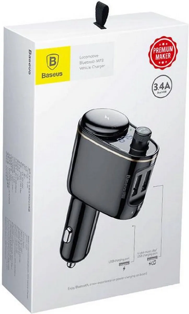 Baseus Bluetooth FM Transmitter Autolader 2x USB 3.4A - Zwart