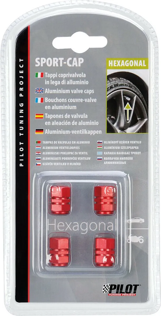 Lampa Ventieldoppen Sport-Cap Hexagonal - Rood - 4 Stuks