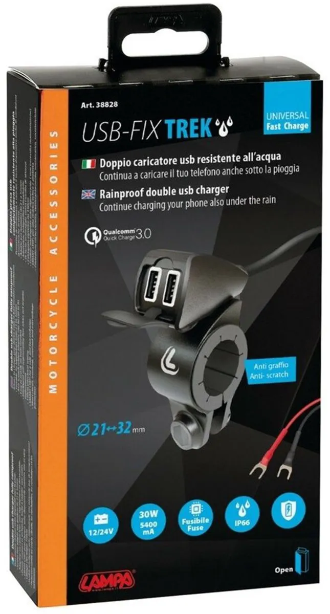 Lampa Waterbestendige USB Lader Scooter 5400mAh 12/24V - Zwart