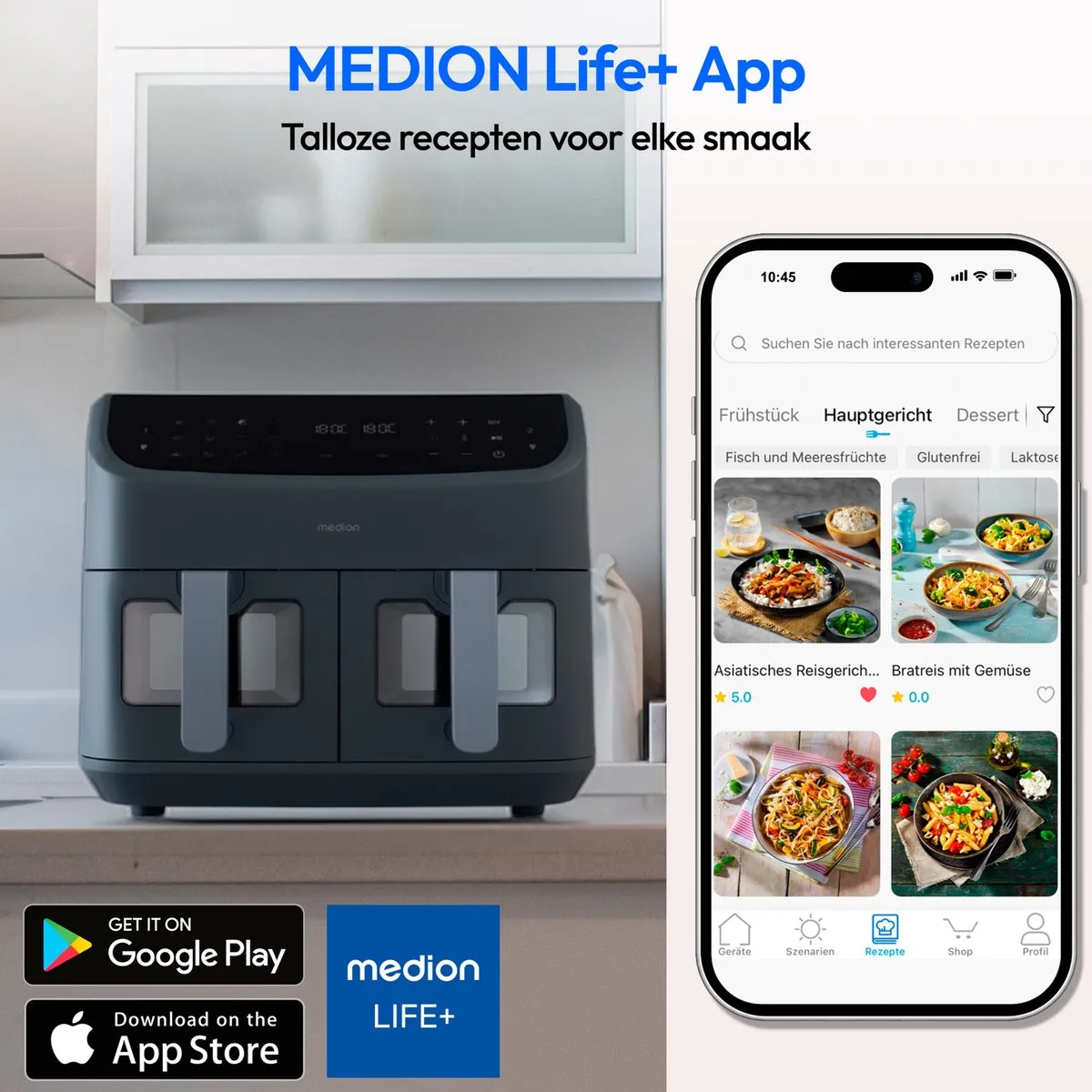Medion P20 XXL Dual Airfryer 8,7L - 2600W - 10 Programma's - Matgrijs