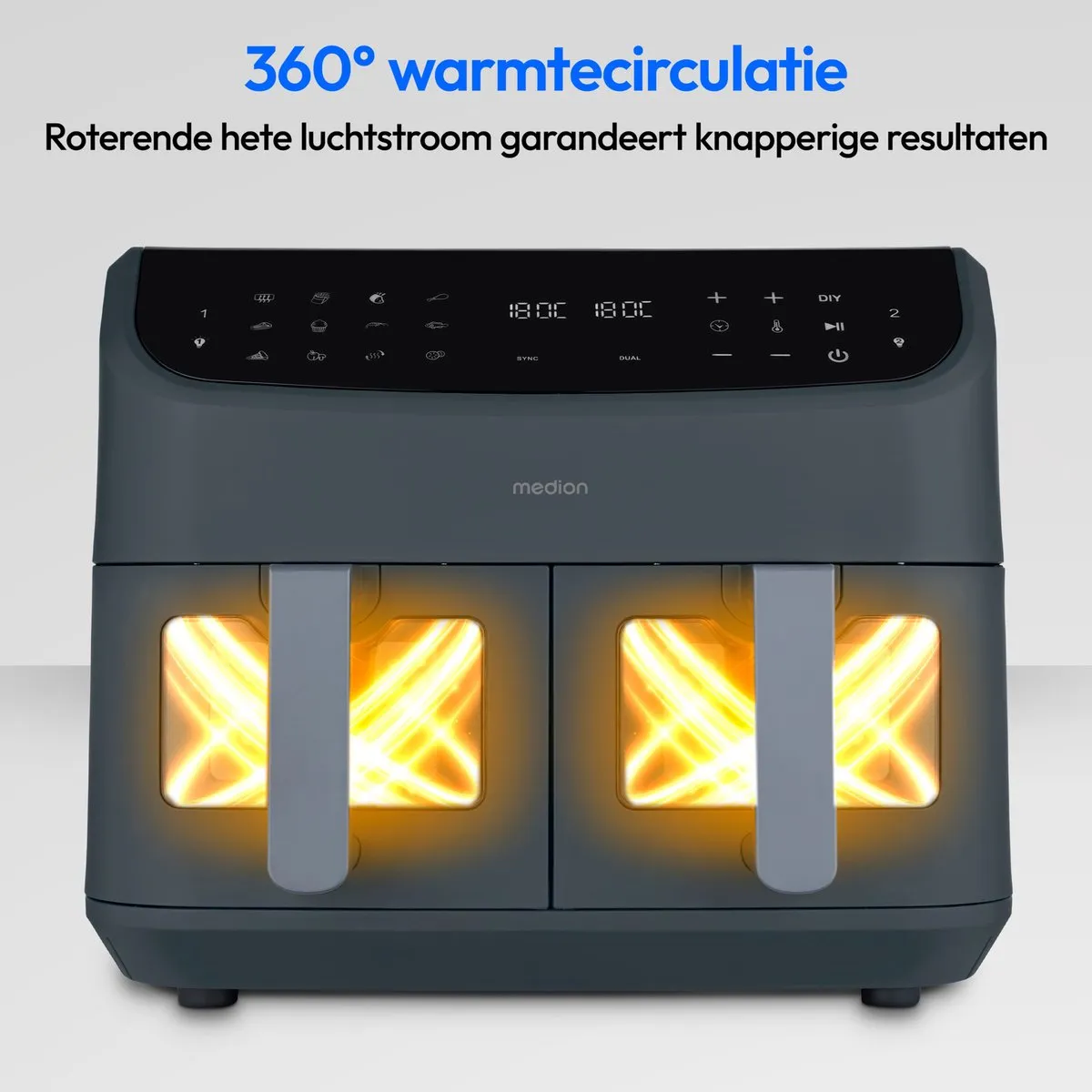 Medion P20 XXL Dual Airfryer 8,7L - 2600W - 10 Programma's - Matgrijs