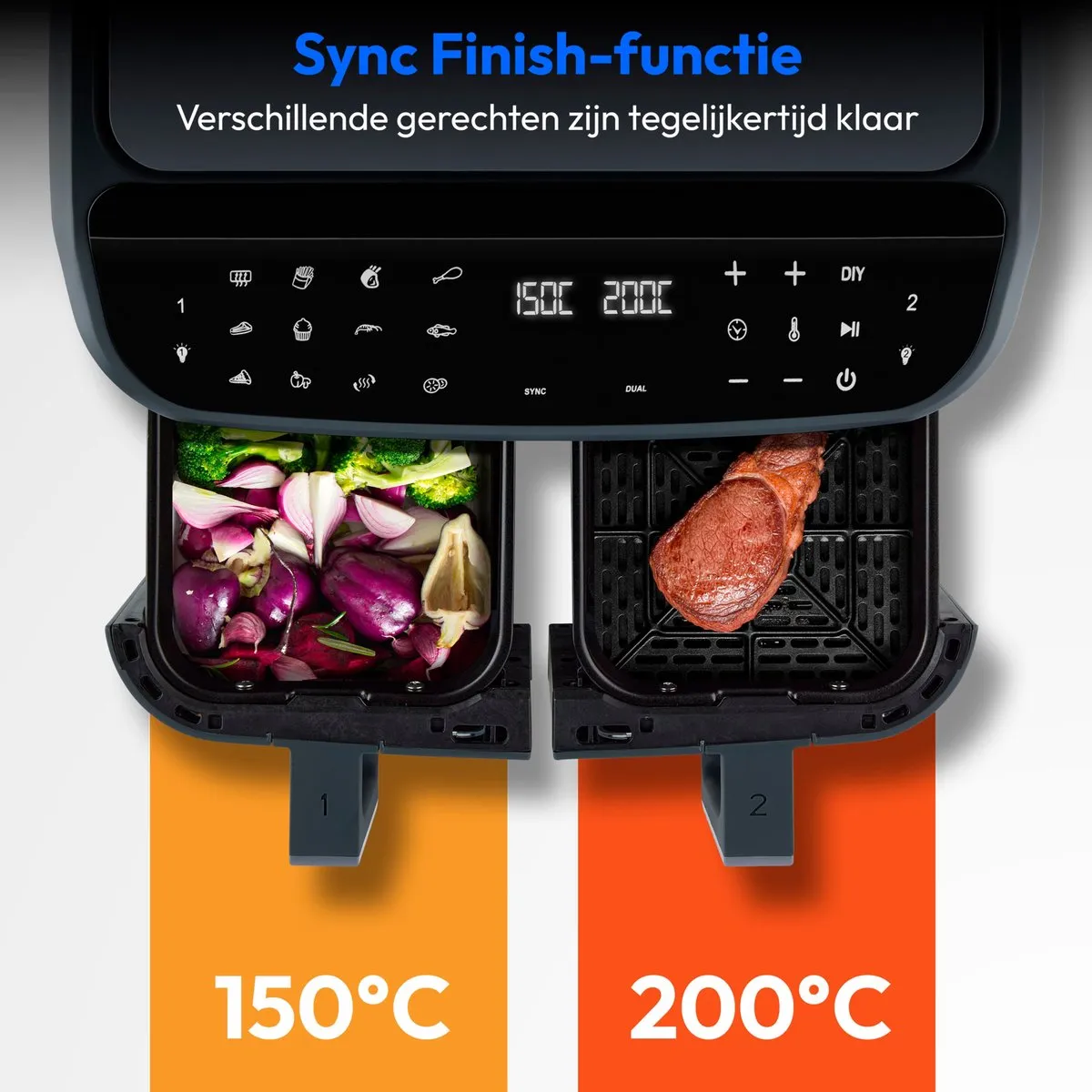 Medion P20 XXL Dual Airfryer 8,7L - 2600W - 10 Programma's - Matgrijs