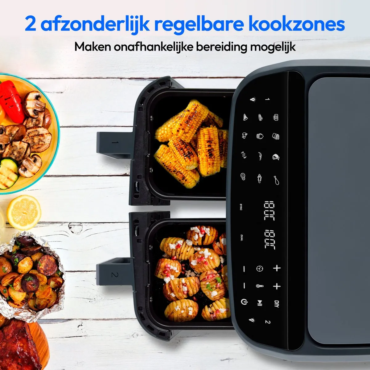 Medion P20 XXL Dual Airfryer 8,7L - 2600W - 10 Programma's - Matgrijs