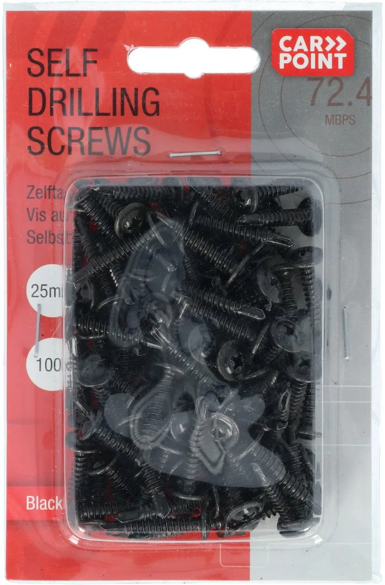 Carpoint Zwart 25mm Zelftappende Schroeven - 100 Stuks