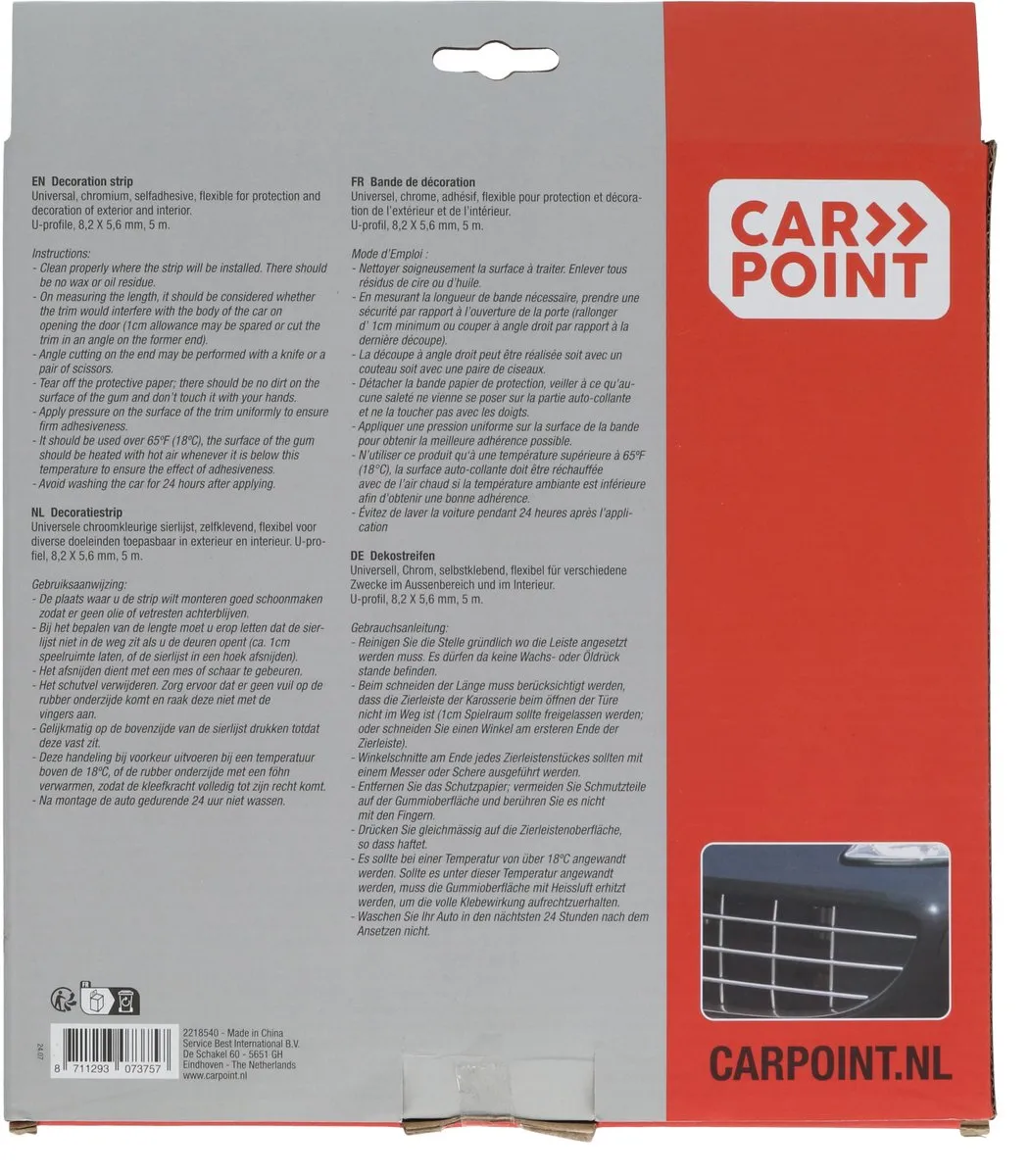 Carpoint Decoratiestrip Chroom U-profiel 5m - 8,2mm