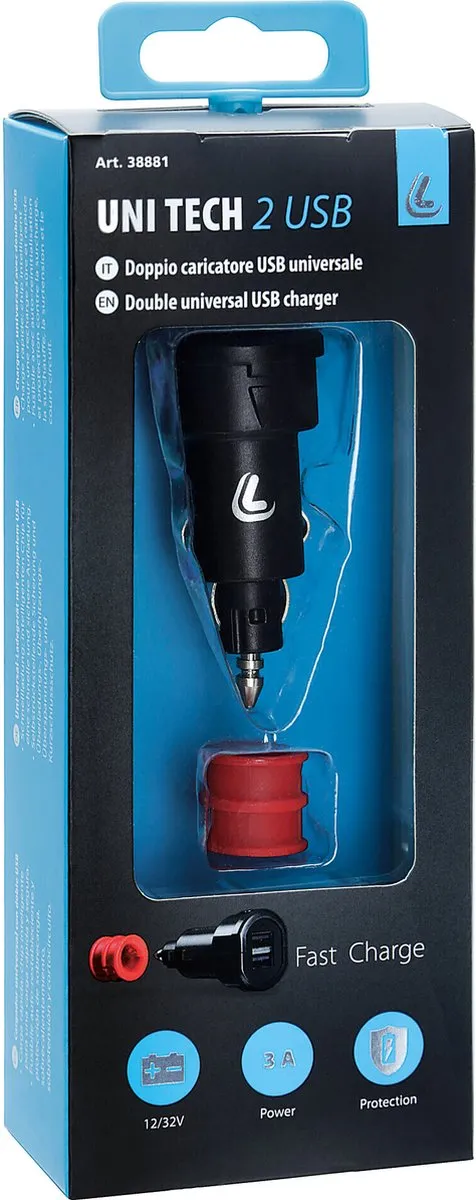 Lampa Universele Lader Fast Charge 2x USB - 2400mA - 12/32V - Zwart - afbeelding 6 van 6