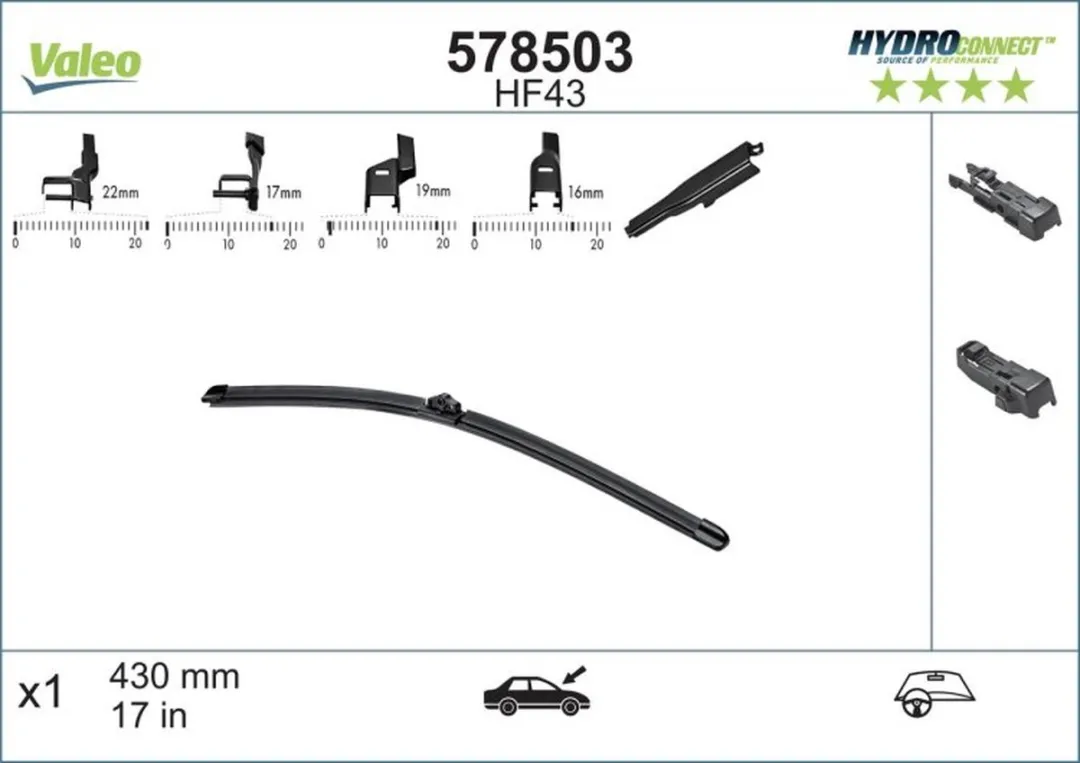 Valeo Hydroconnect HF43 Ruitenwisserblad 43cm - Zwart