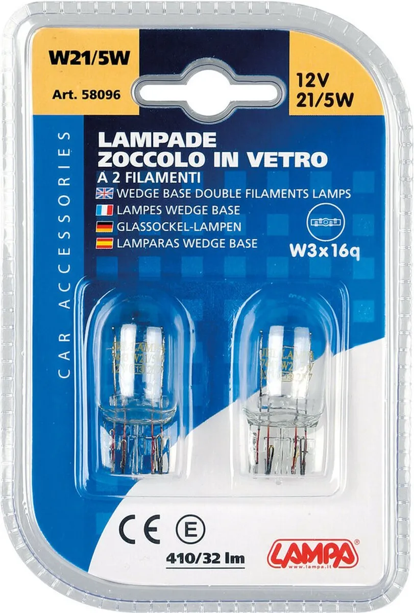 Lampa 12V W21/5W W3x16q Set - 2 Stuks - Wit