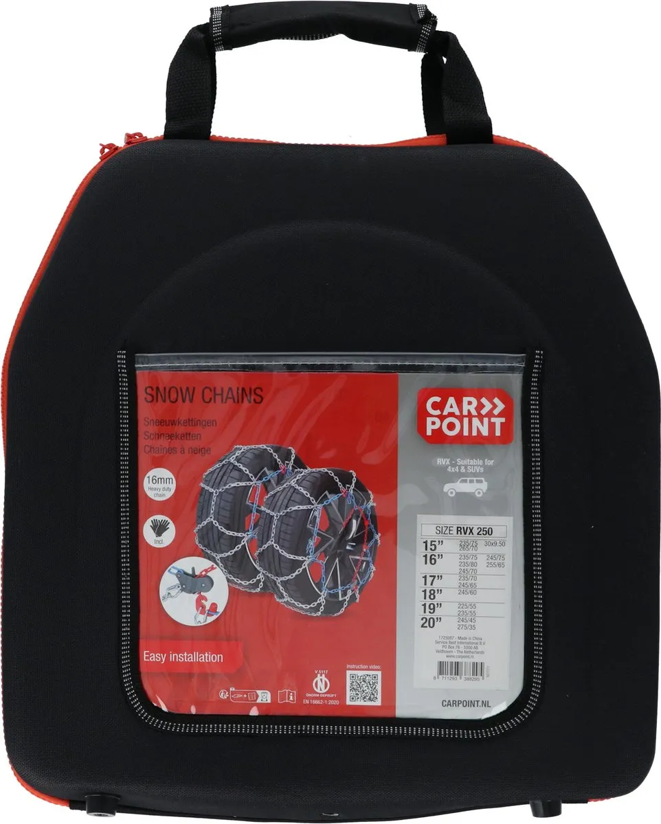 Carpoint RVX 250 Sneeuwkettingen - 16mm gehard stalen schakels - O Norm V5117/EN 16662