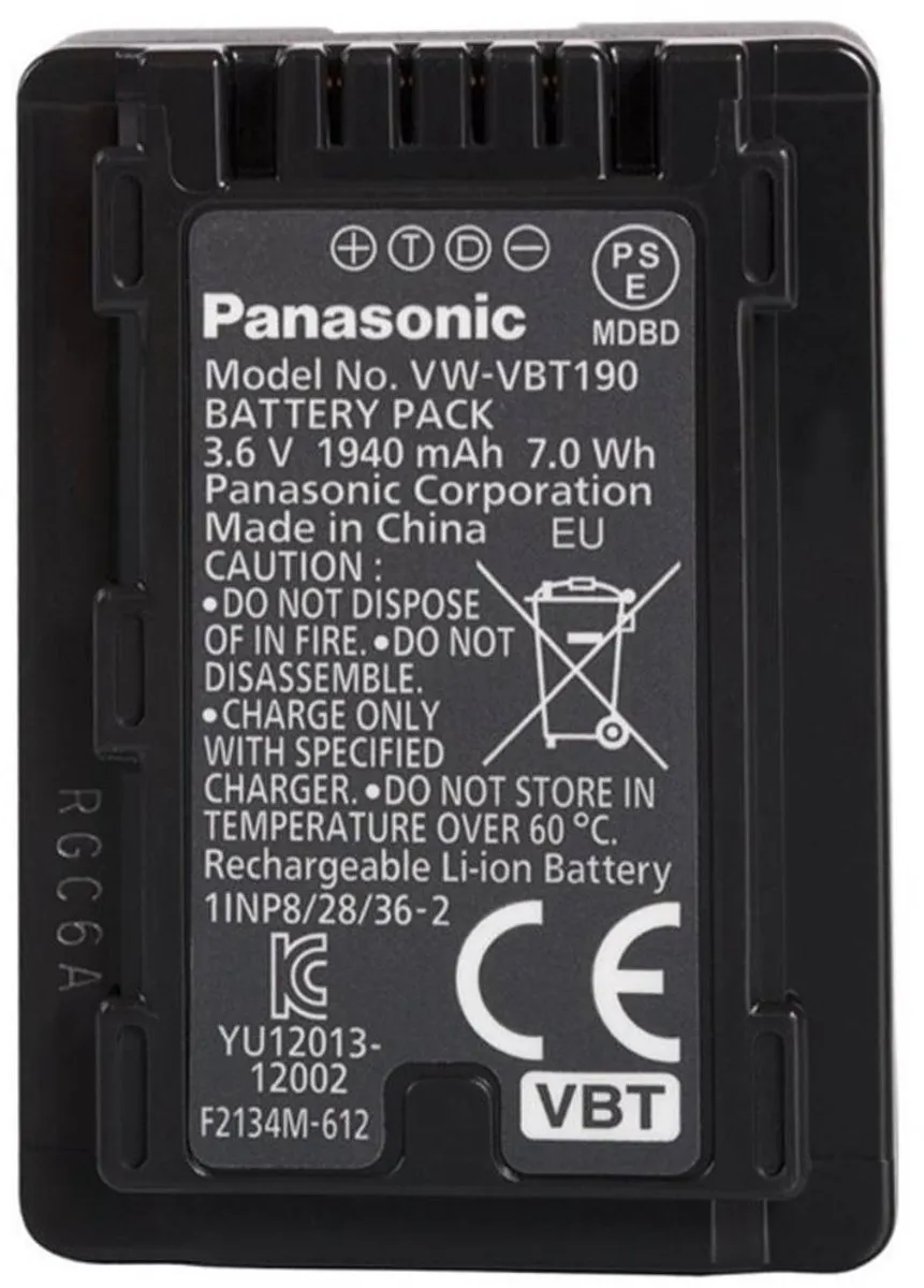 Panasonic VW-VBT190E-K Accu - 1900mAh - voor Videocamera