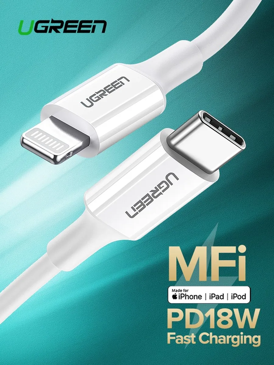 Ugreen MFi USB-C naar Lightning Kabel 3A 0,5m - Transparant
