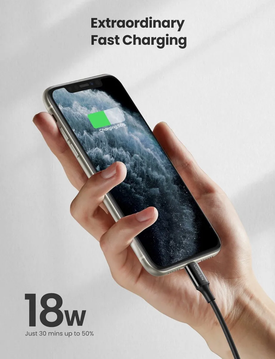 Ugreen MFi USB-C naar Lightning Kabel 3A 0,5m - Transparant