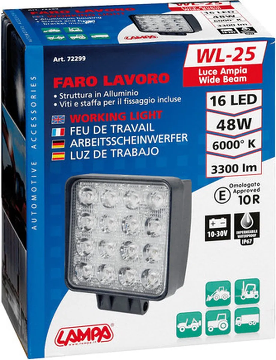 Lampa WL-25 LED Hulpverlichting 16 LED 3300 Lumen - Zwart