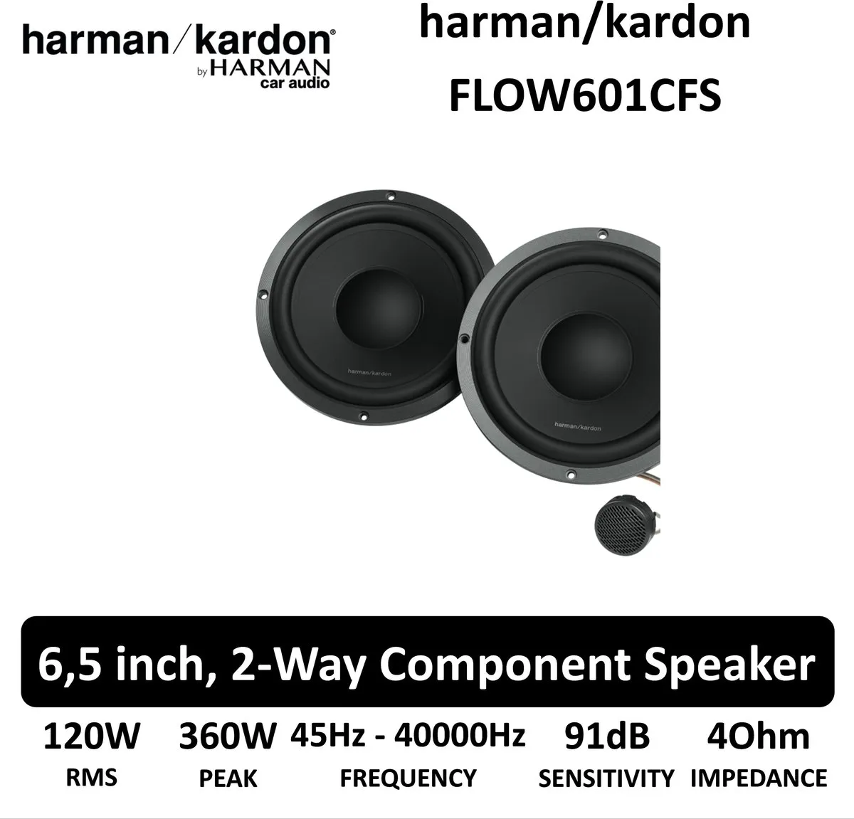 Harman Kardon Flow 601CFS Component Speakers – 6,5 inch 2-Weg Systeem – 360W Piekvermogen – 120W RMS – 4 Ohm