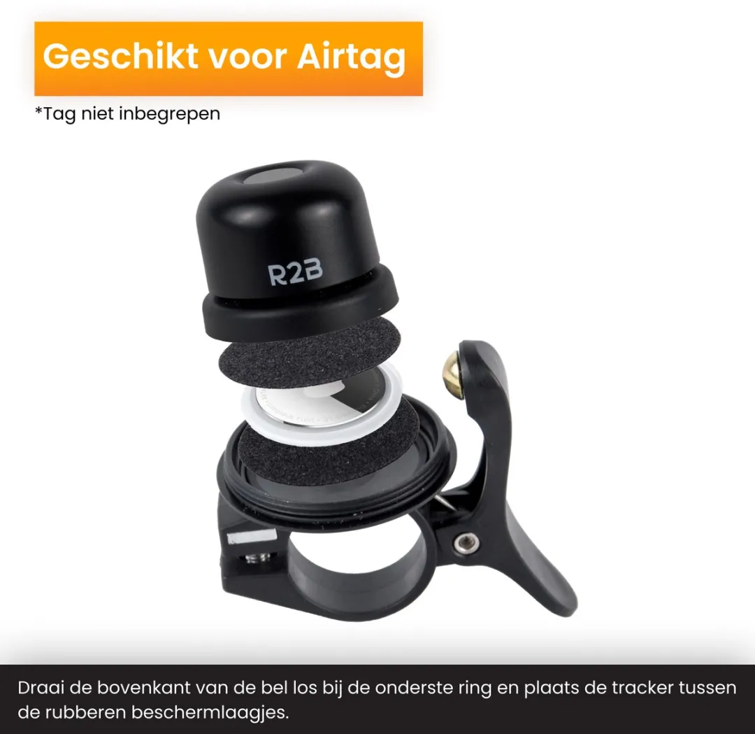 R2B Fietsbel voor AirTag - Zwart