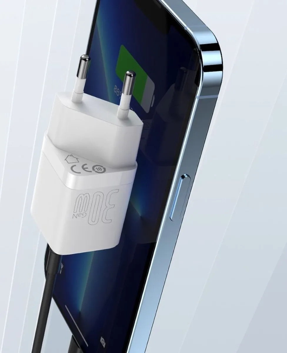 Baseus GaN3 CCGN010102 USB-C Snellader 30W - Wit