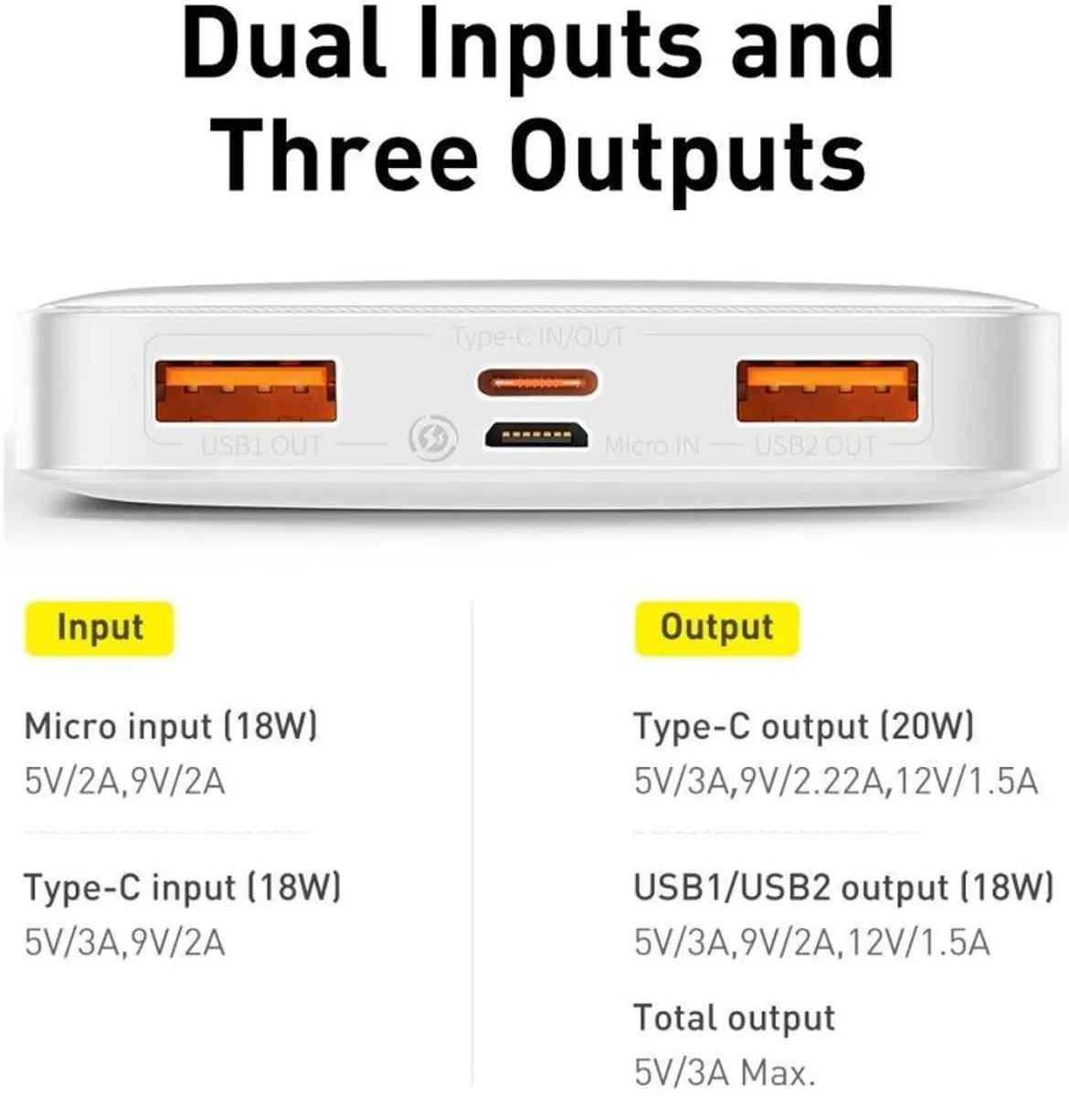 Baseus Bipow 10000mAh Powerbank Wit - 20W PD Fast Charge