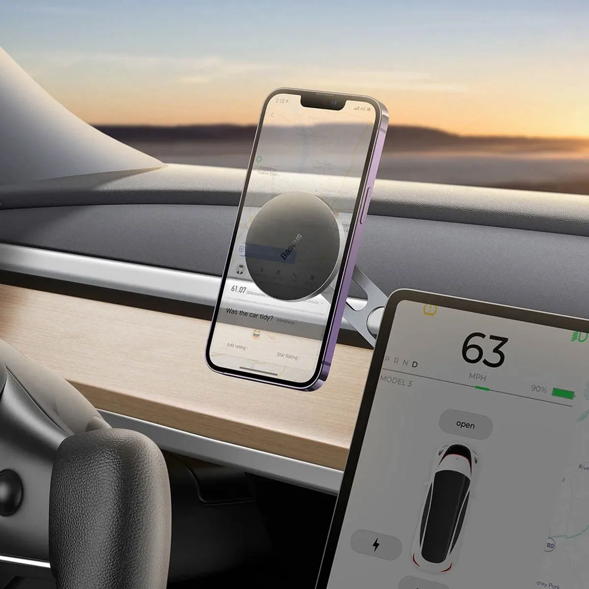 Baseus T-Space MagSafe Telefoonhouder Tesla - Zilver