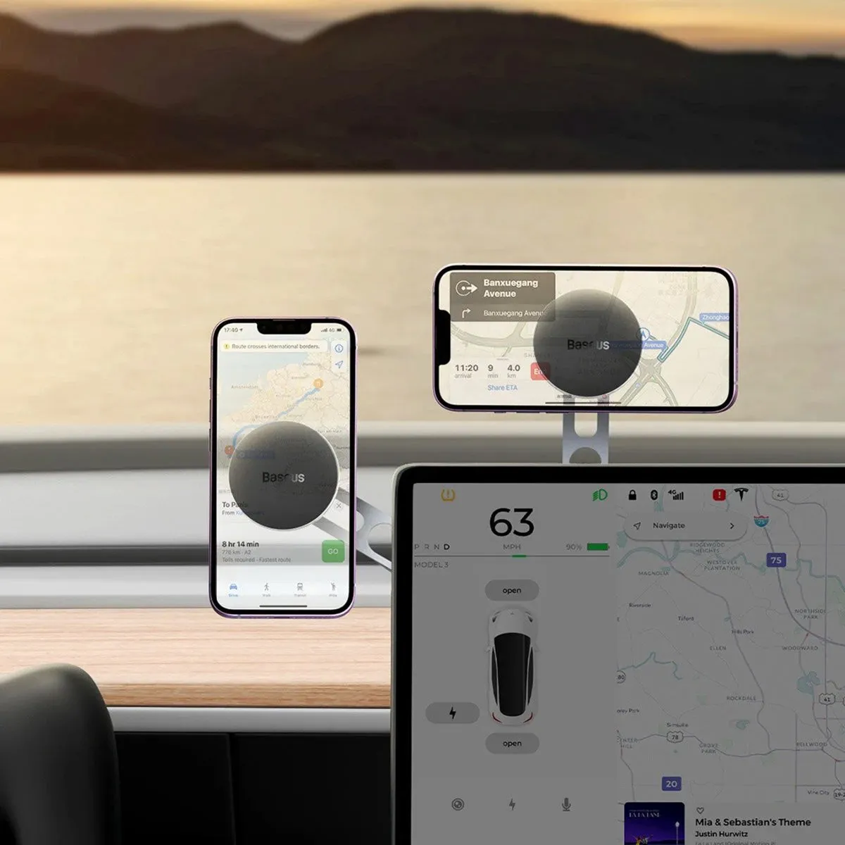 Baseus T-Space MagSafe Telefoonhouder Tesla - Zilver