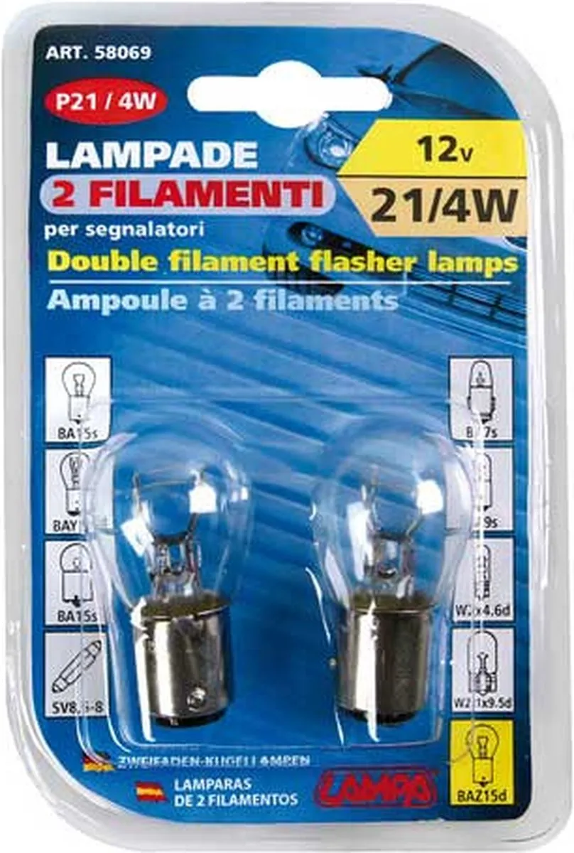Lampa 12V P21/4W BAZ15d - 2 Stuks